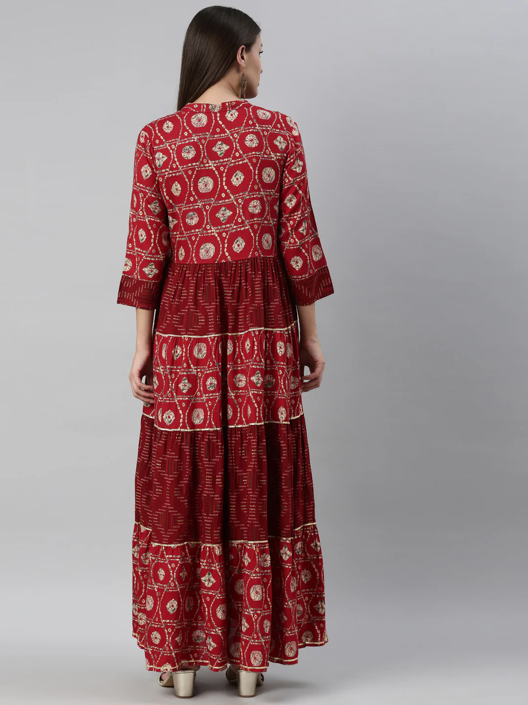 Neerus Maroon Color Rayon Fabric Dress - Image 5