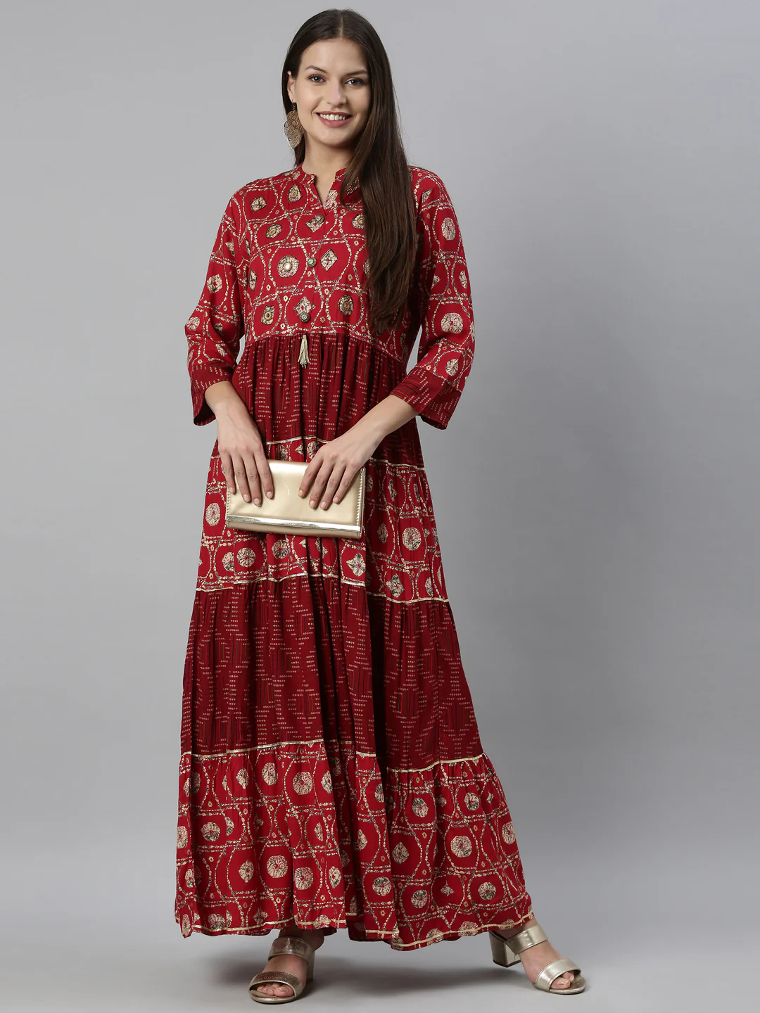 Neerus Maroon Color Rayon Fabric Dress - Image 6
