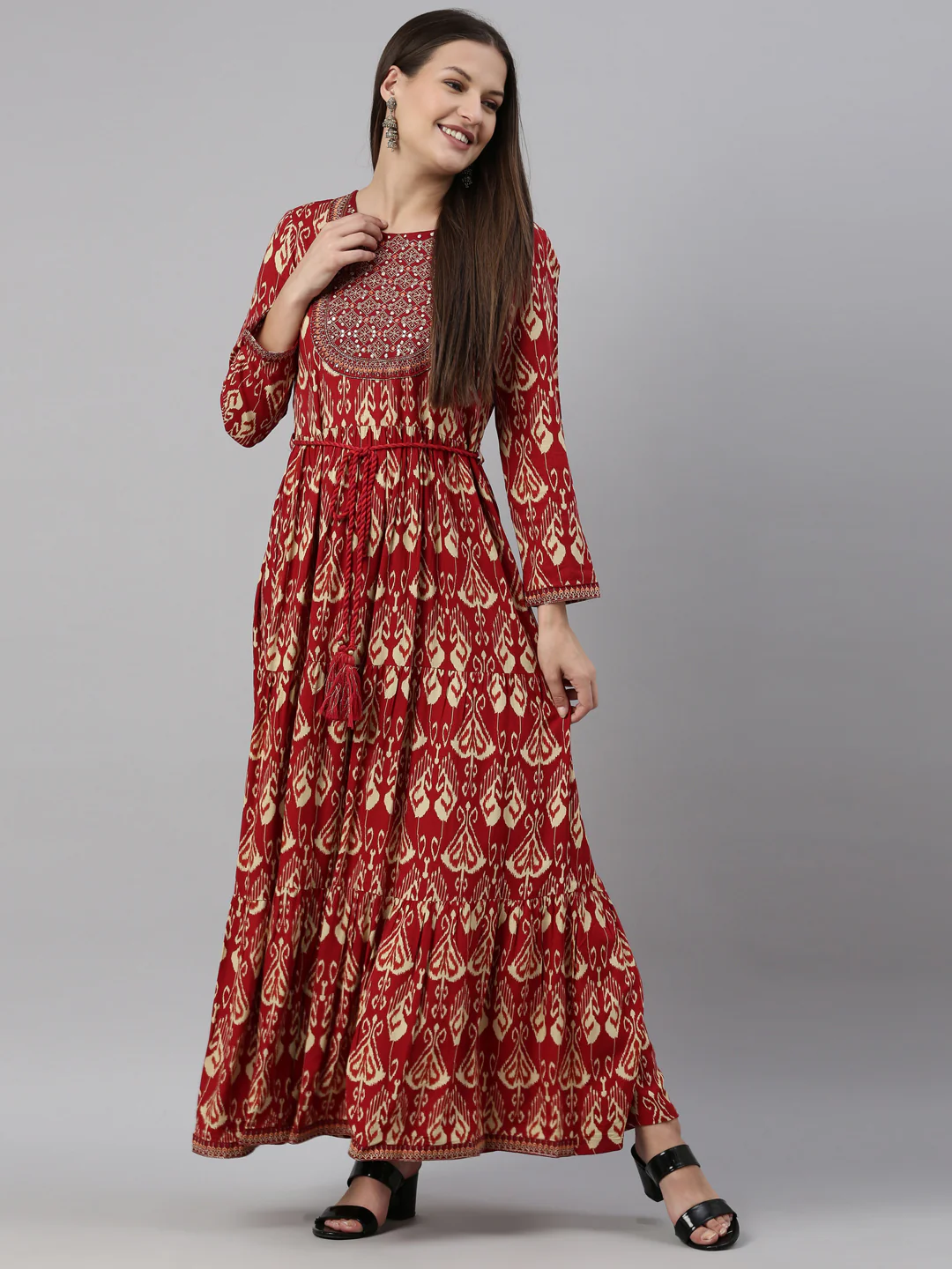 Neerus Maroon Color Rayon Fabric Kurta - Image 6