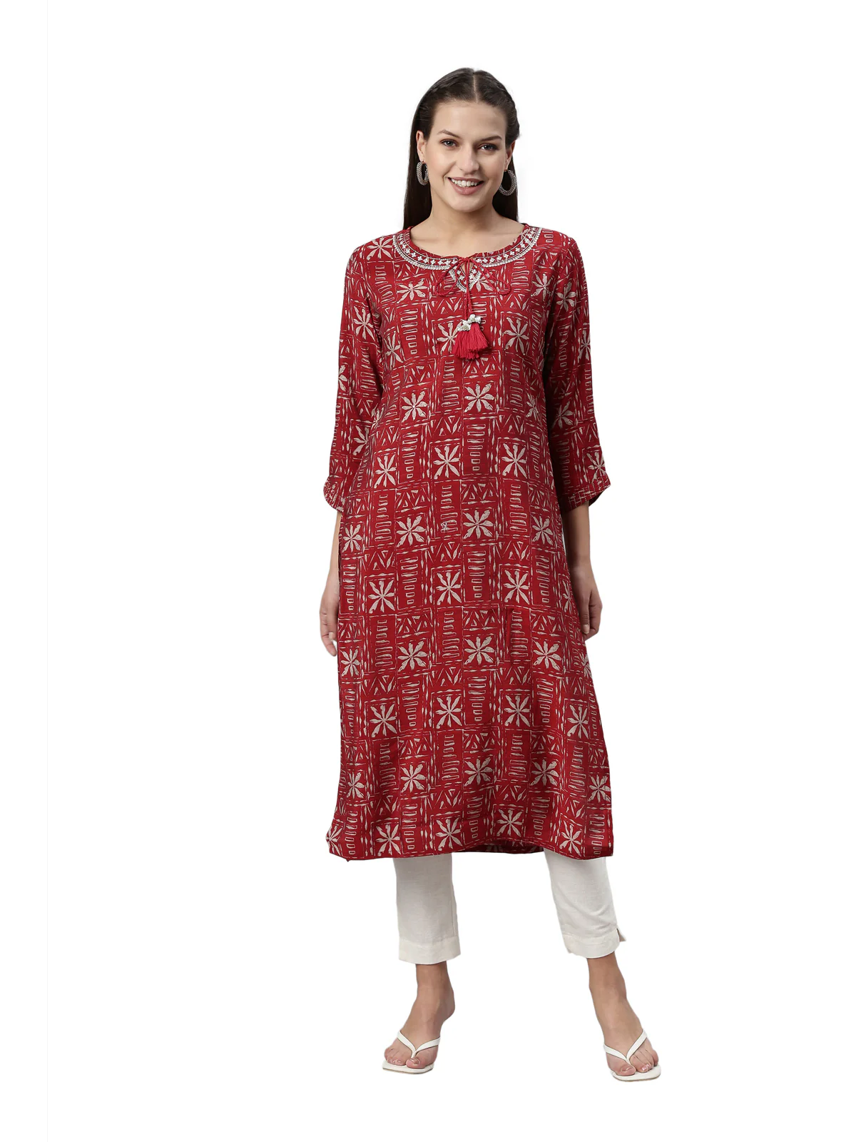 Neerus Maroon Color Rayon Fabric Kurta