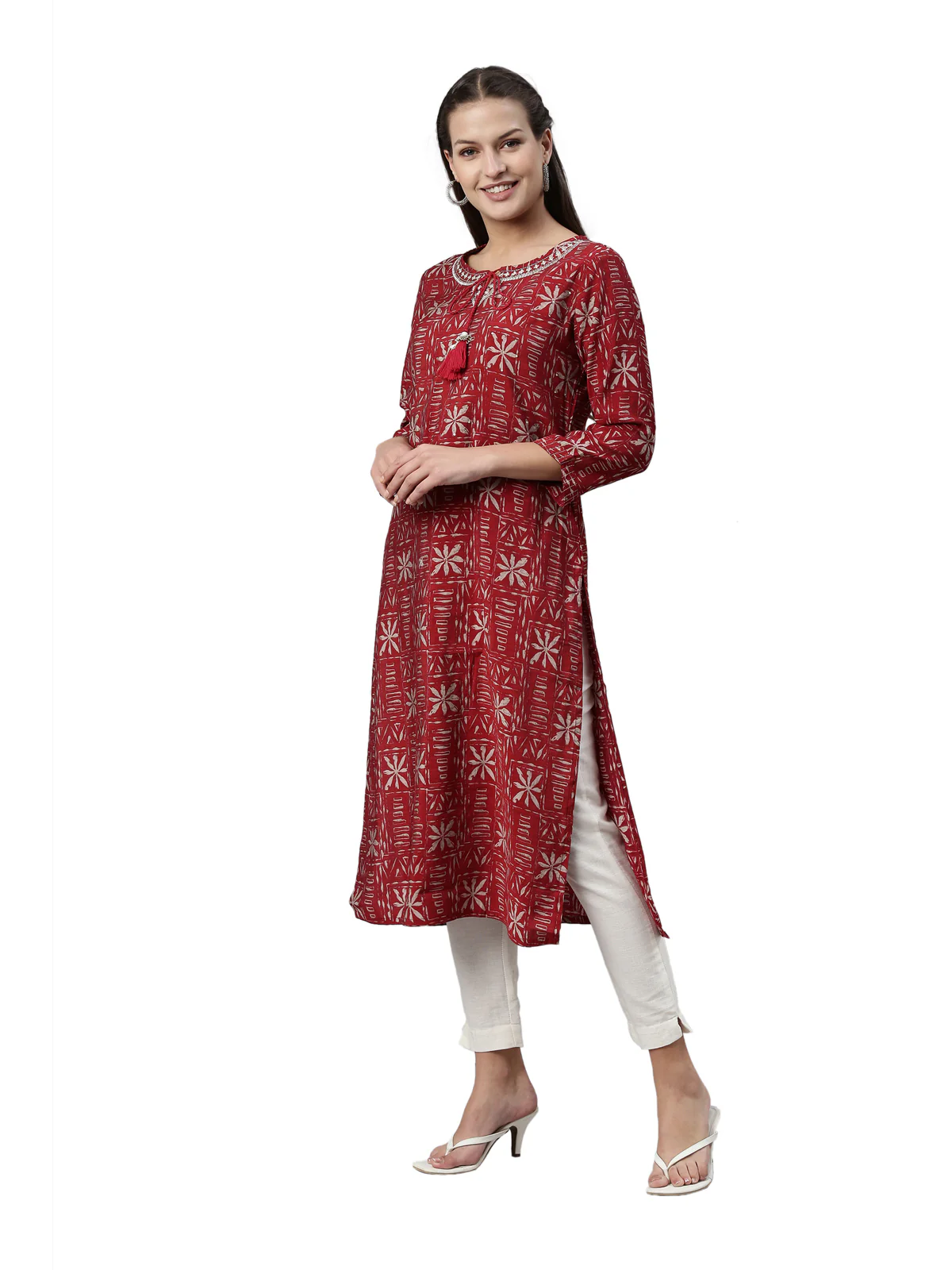 Neerus Maroon Color Rayon Fabric Kurta - Image 3