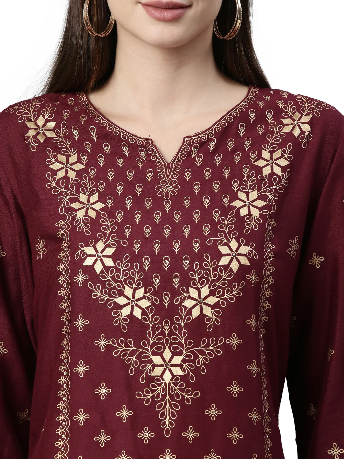 Neerus Maroon Color Rayon Fabric Kurta - Image 2