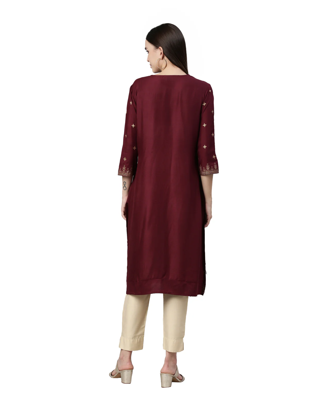 Neerus Maroon Color Rayon Fabric Kurta - Image 5