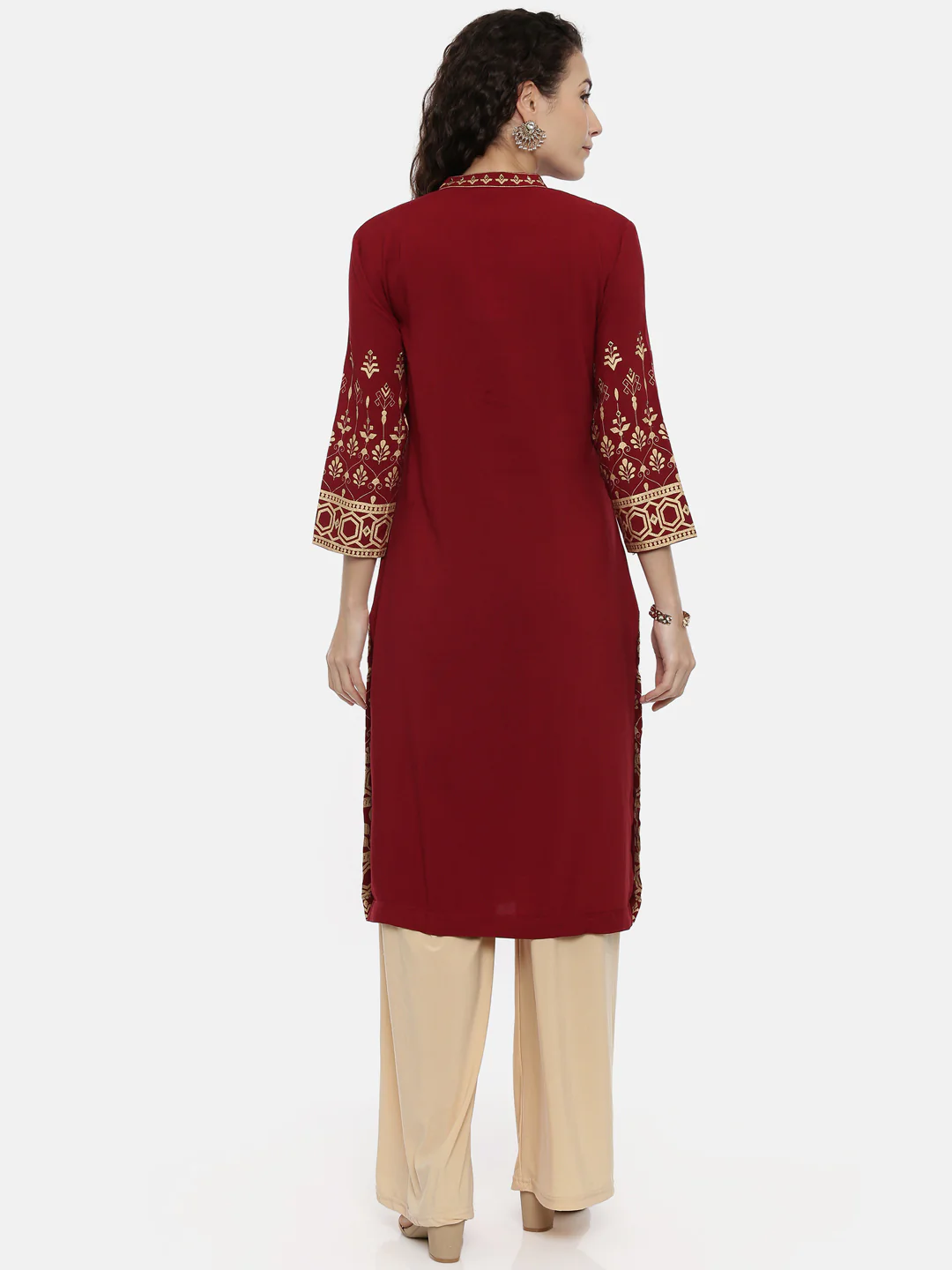 Neerus Maroon Color Rayon Fabric Printed Kurta - Image 3