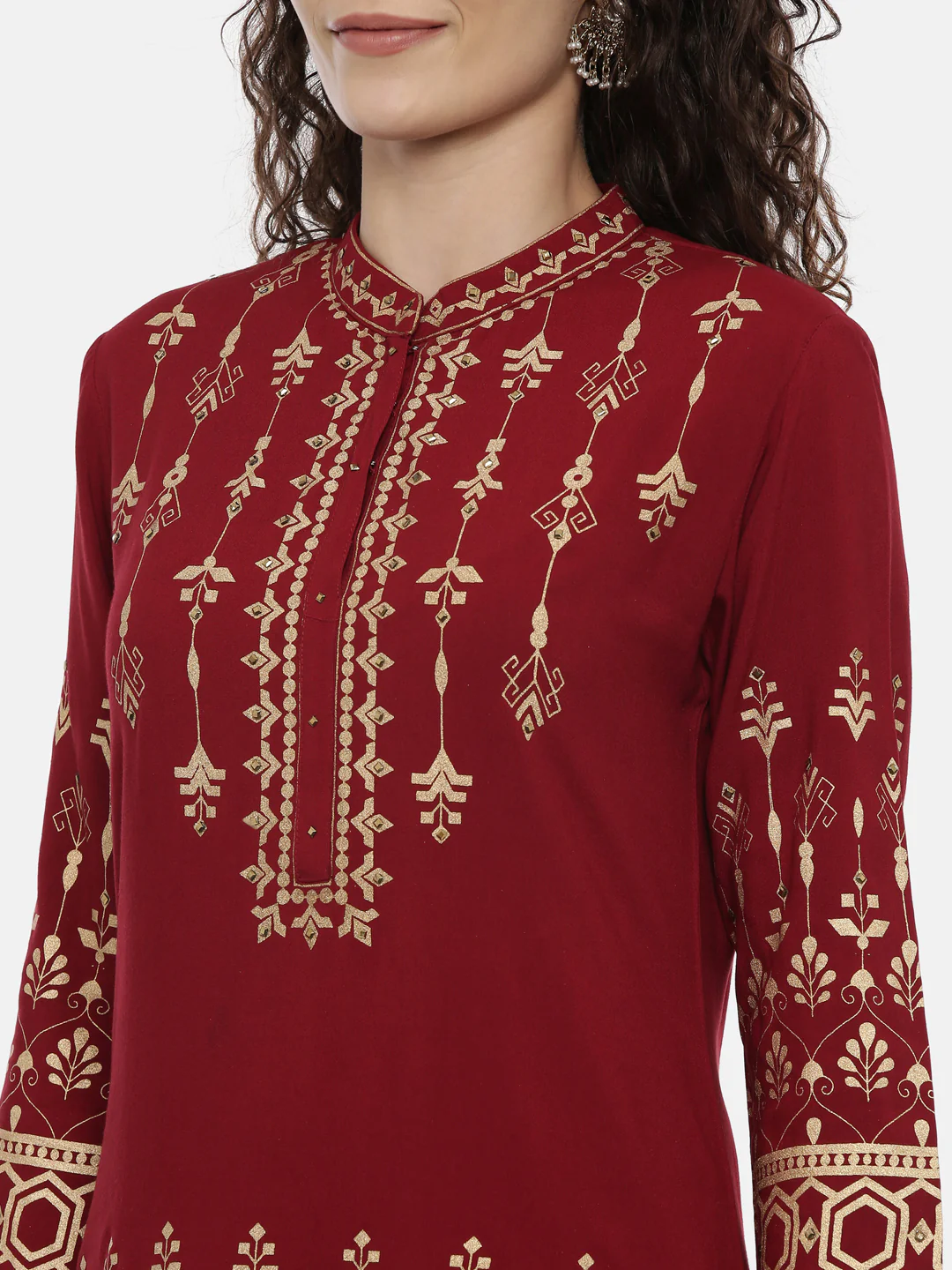 Neerus Maroon Color Rayon Fabric Printed Kurta - Image 5