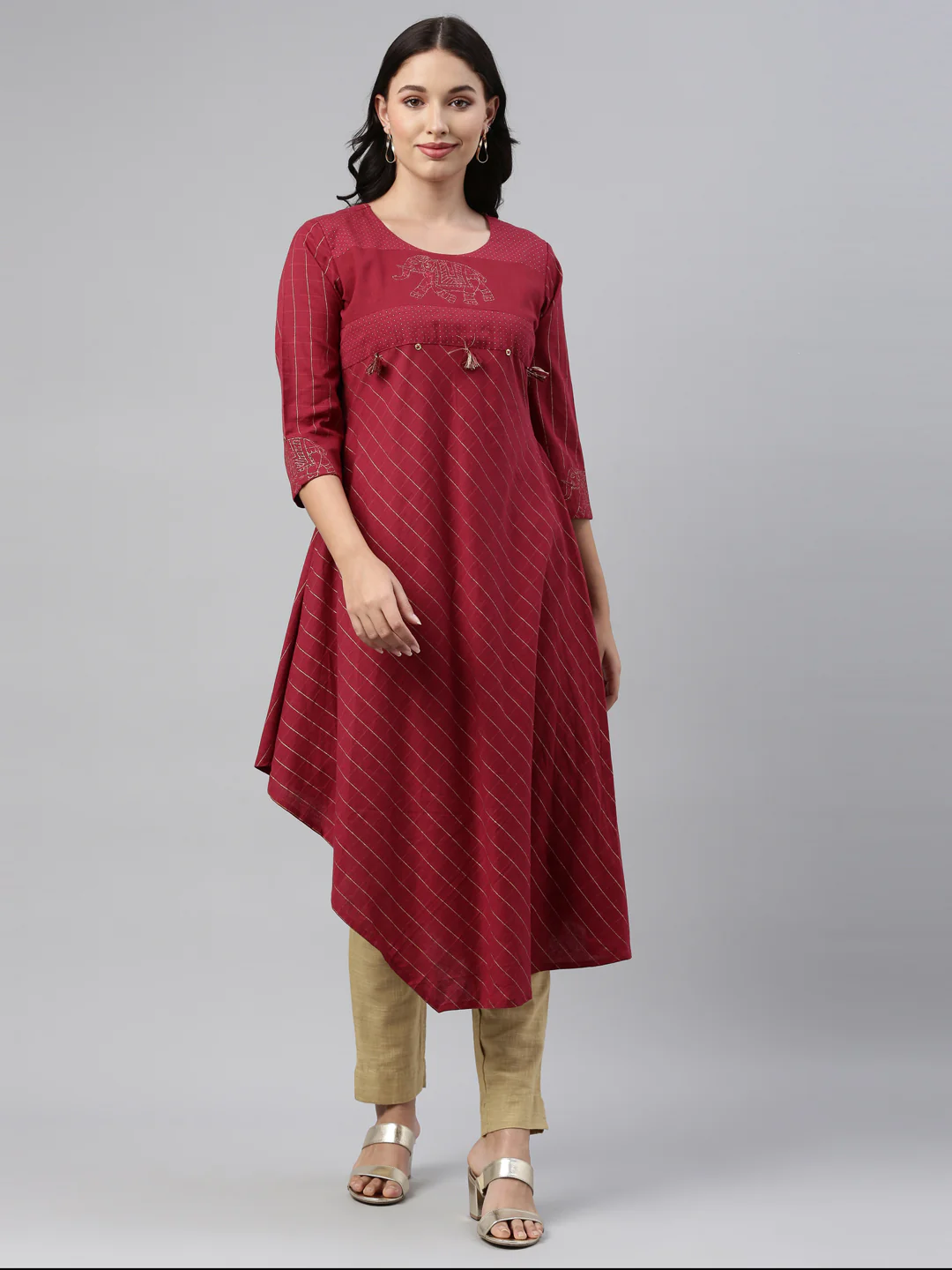Neerus Maroon Color Rayon Fabric Tunic - Image 7
