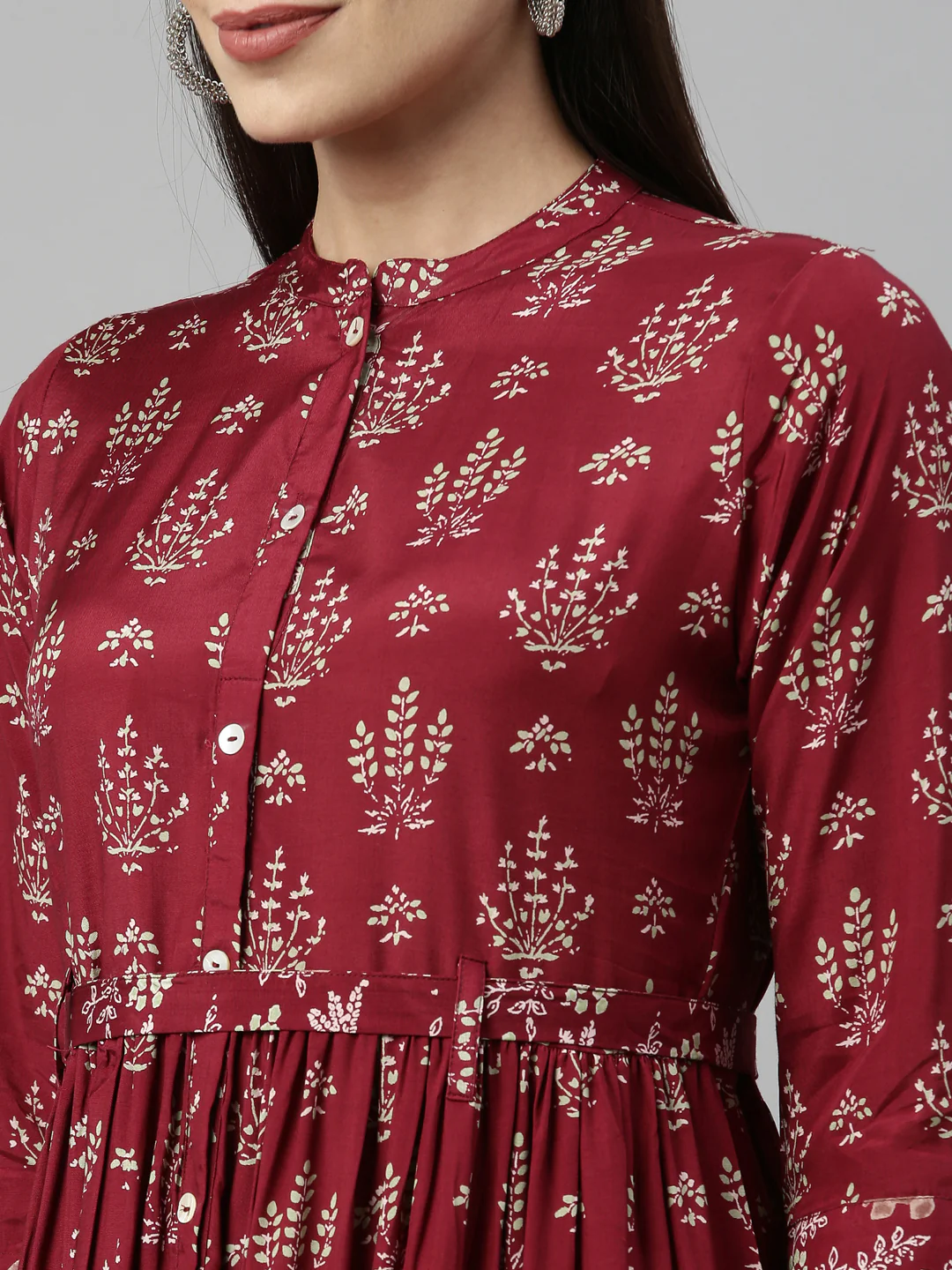 Neerus Maroon Color Santoon Fabric Kurta - Image 8