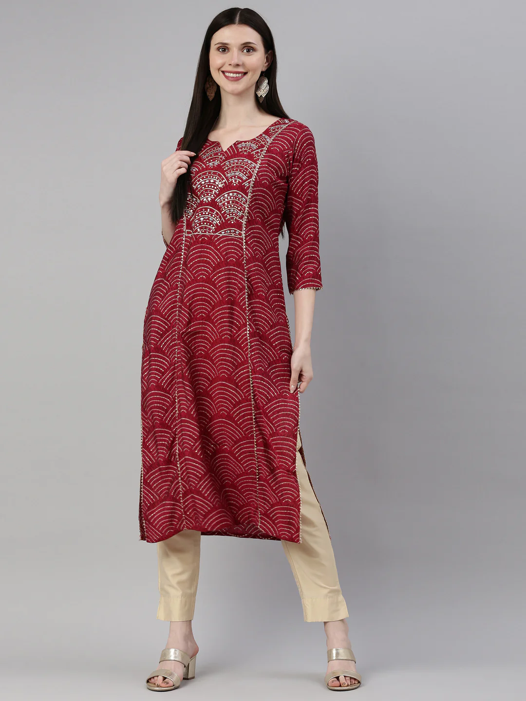Neerus Maroon Color Santoon Fabric Kurta - Image 6