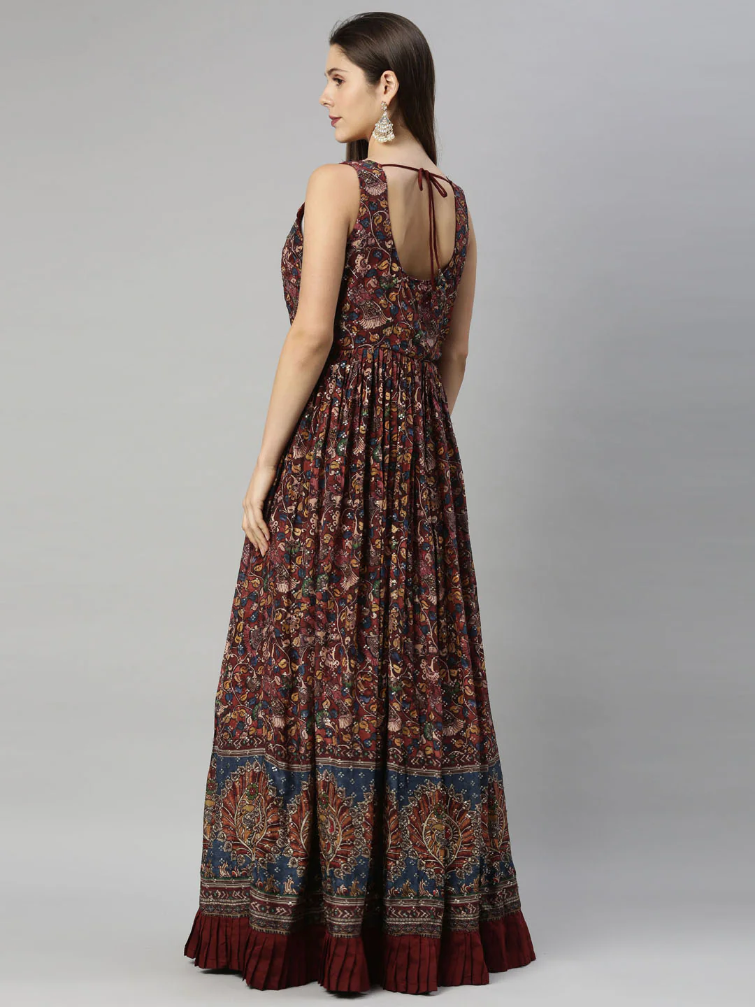 Neerus Maroon Color Silk Fabric Gown - Image 5