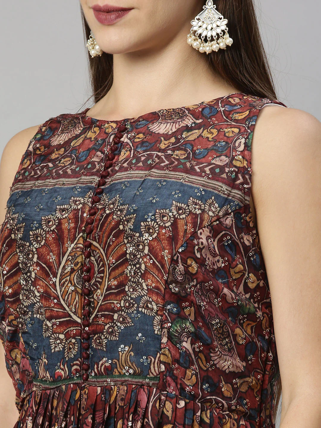 Neerus Maroon Color Silk Fabric Gown - Image 7