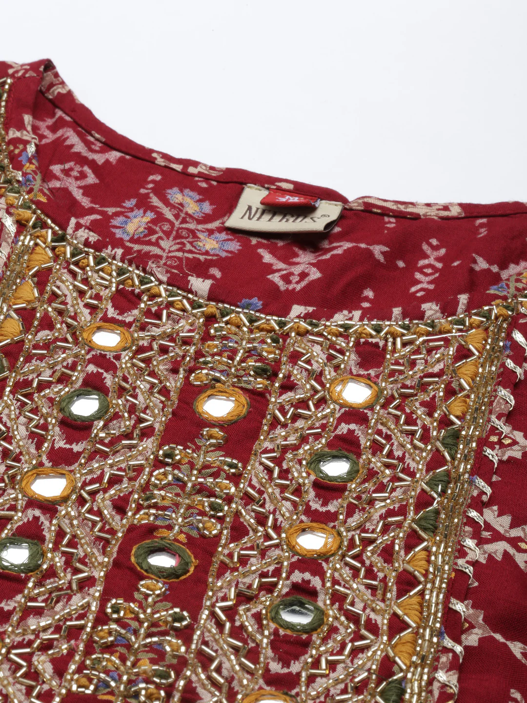 Neerus Maroon Color Slub Rayon Fabric Kurta - Image 2
