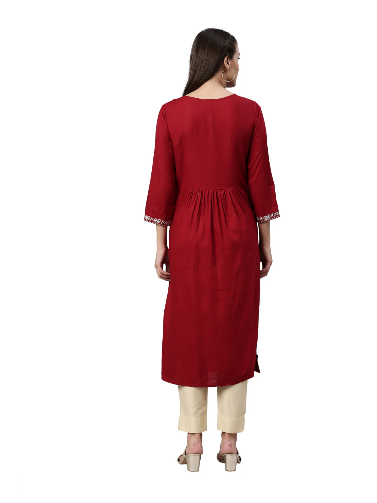 Neerus Maroon Color Slub Rayon Fabric Kurta - Image 5