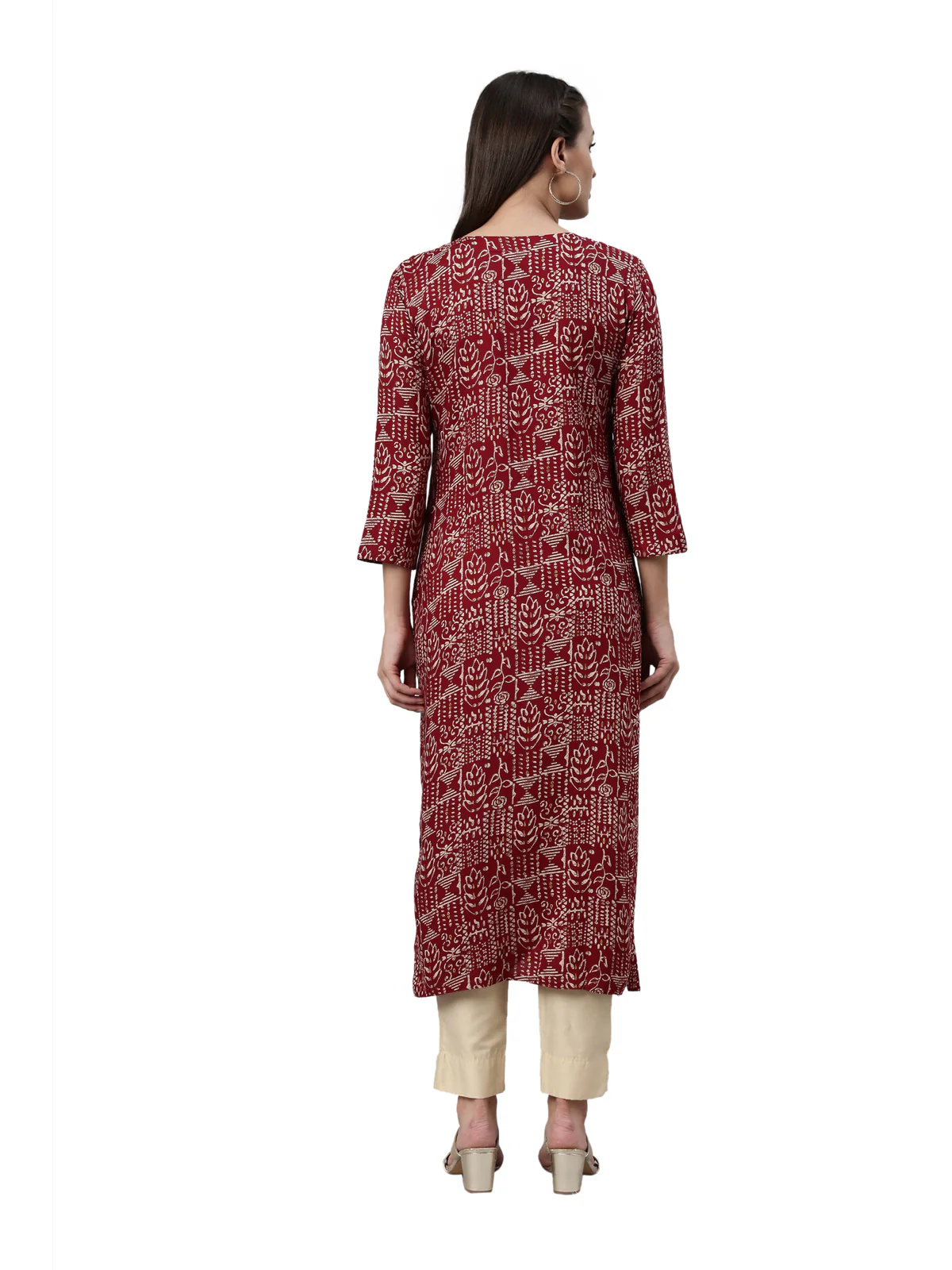 Neerus Maroon Color Slub Rayon Fabric Kurta - Image 5