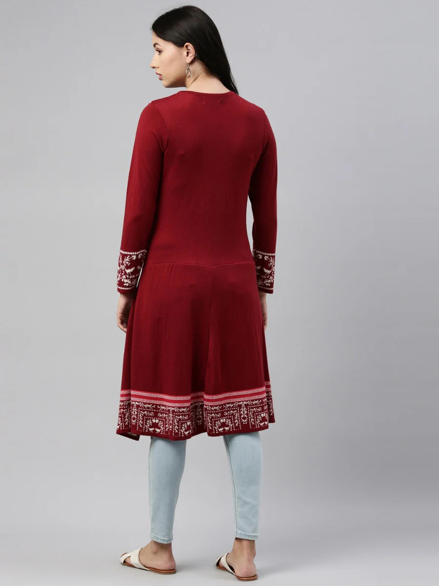 Neerus Maroon Color Winter Wear Kurtha - Image 3