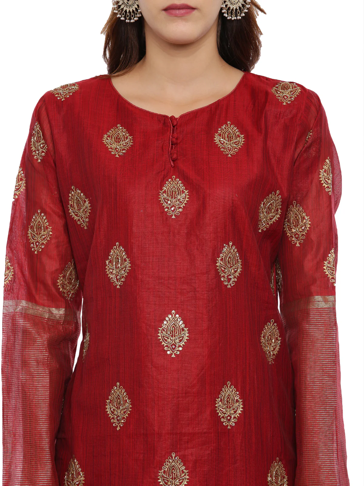 Neerus Maroon Embellished Kurta With Pant & Dupatta - Image 2