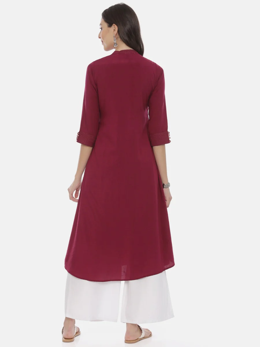 Neerus Maroon Embroidered A Line Kurta - Image 5