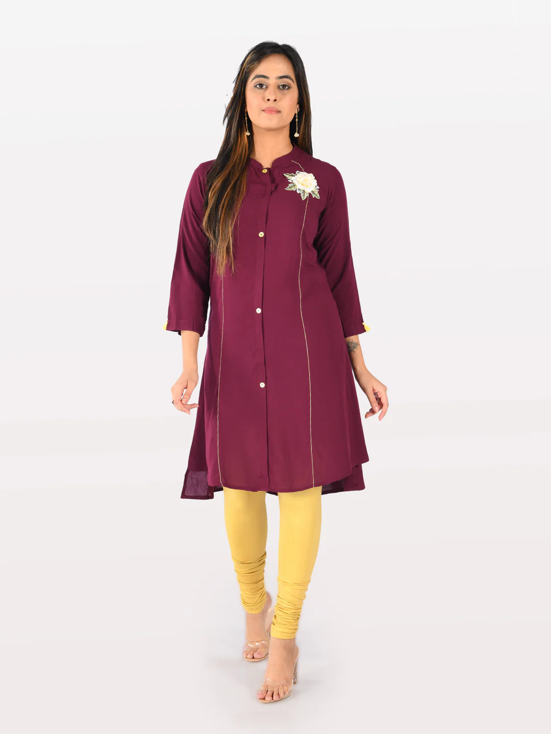 Neerus Maroon Embroidered A Line Kurta - Image 7