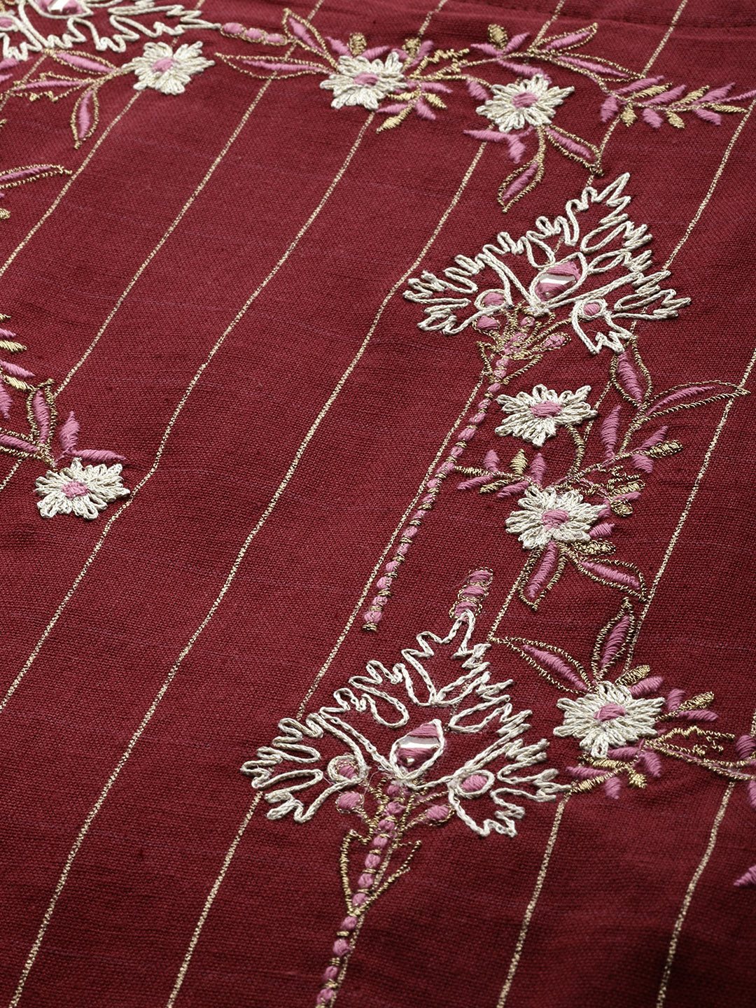 Neerus Maroon Embroidered Flared Double Layered Kurta - Image 2