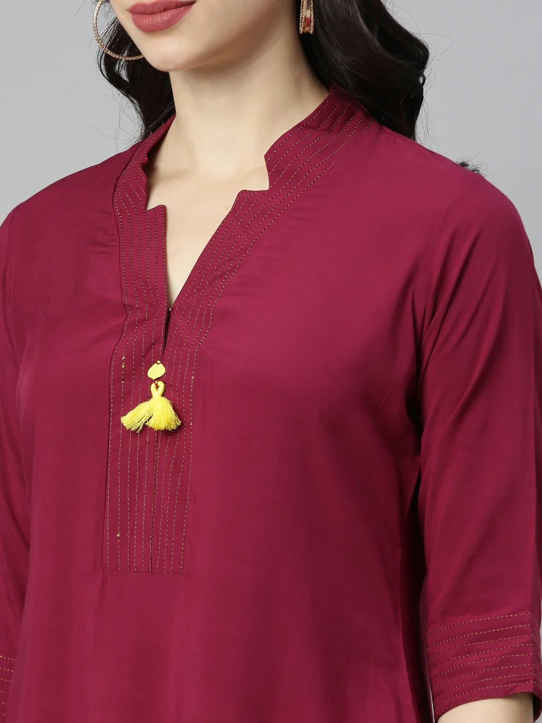 Neerus Maroon Embroidered Straight Kurta - Image 2