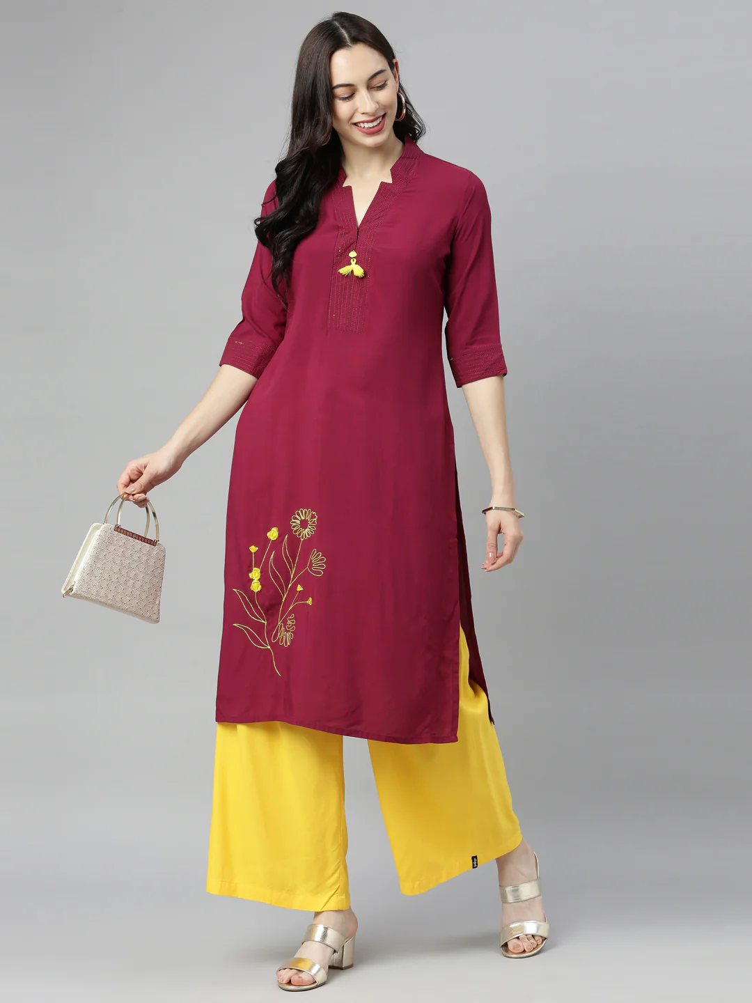 Neerus Maroon Embroidered Straight Kurta - Image 8