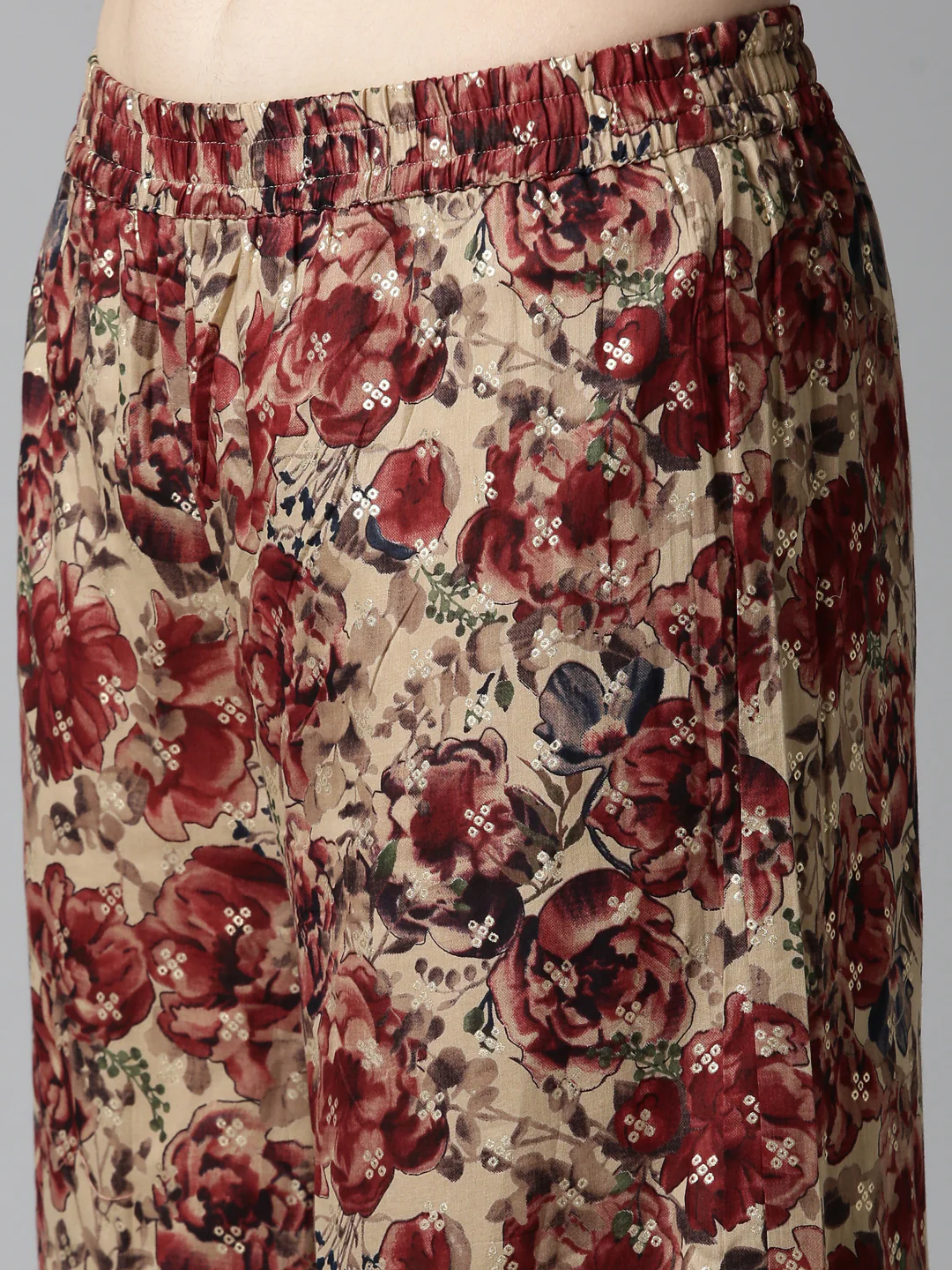 Neerus Maroon Pleated Anarkali Printed Kurta And Sharara With Dupatta - Image 6