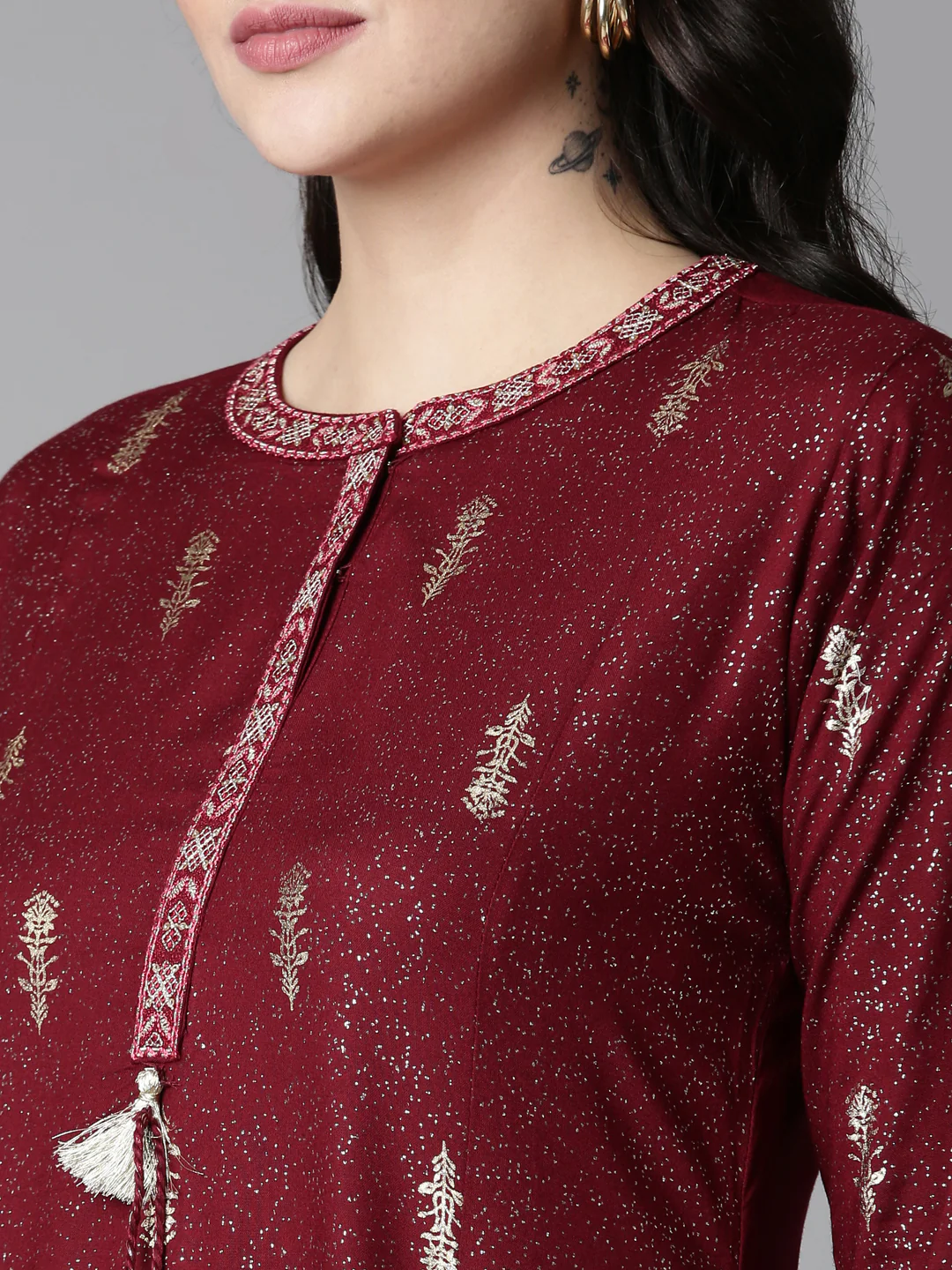 Neerus Maroon Regular Anarkali Printed Kurta - Image 4