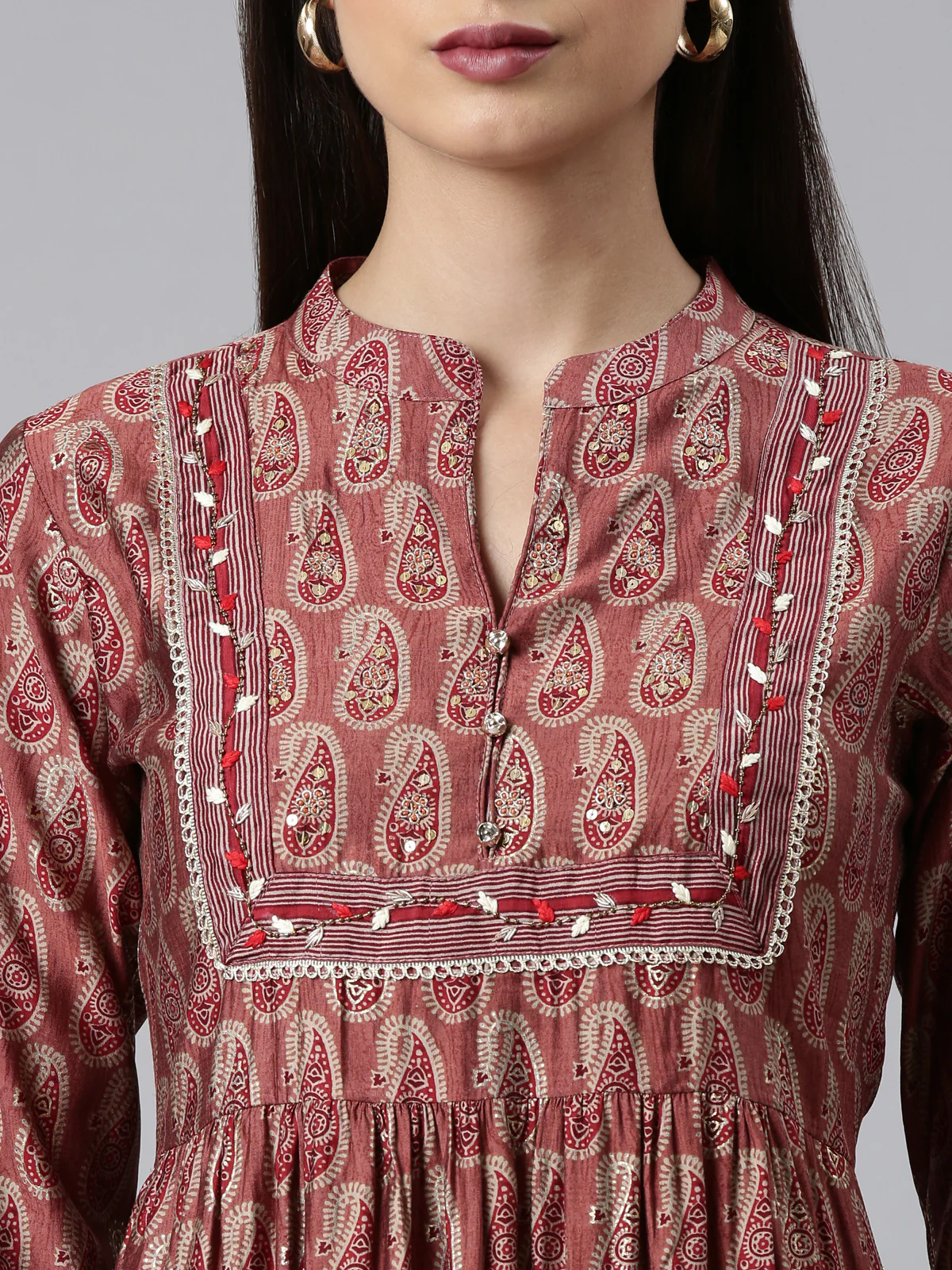 Neerus Maroon Regular Calf Length Printed Kurta Printed Trousers With Dupatta - Image 4