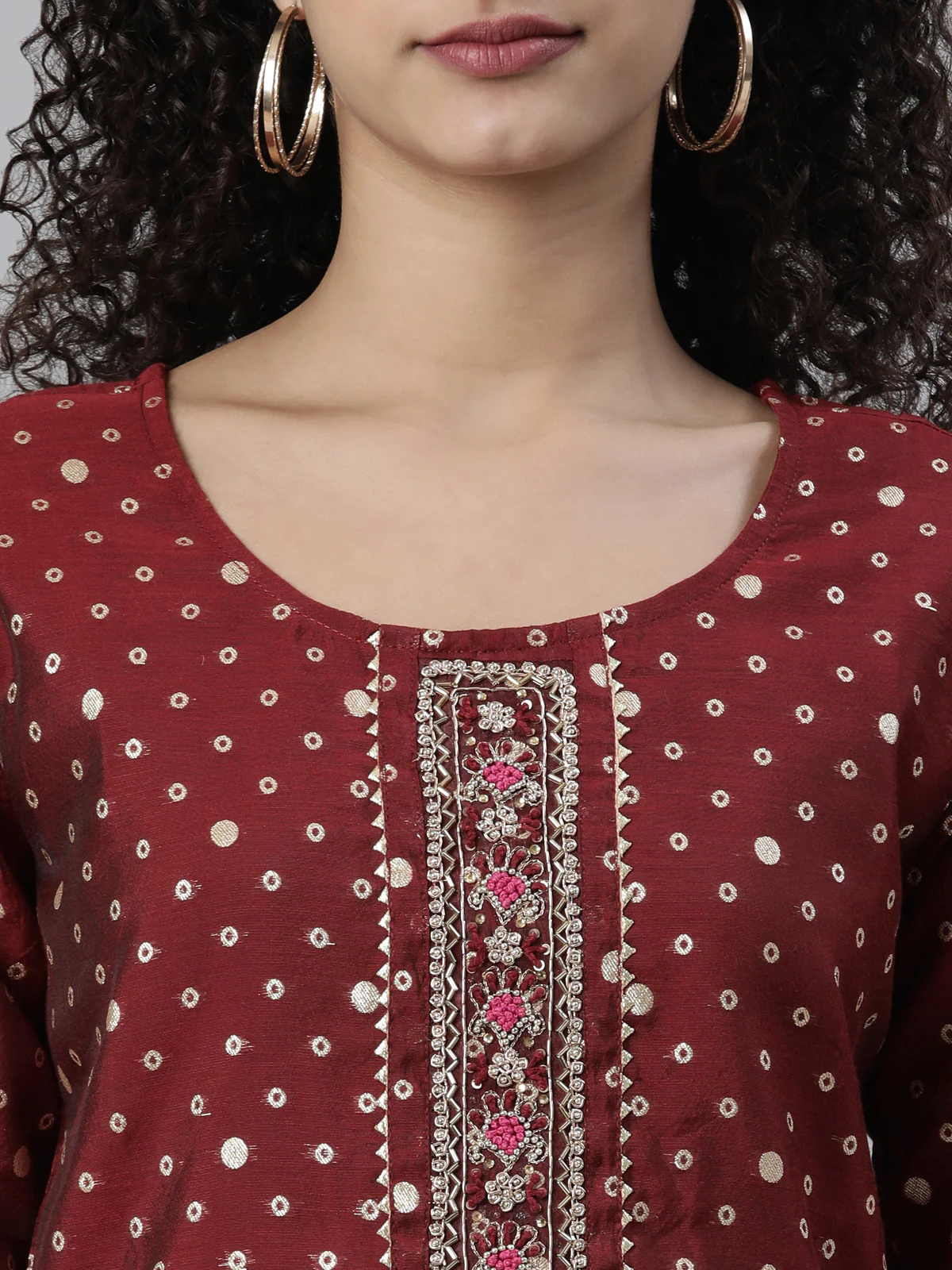 Neerus Maroon Regular Knee Length Printed Readymade suits - Image 4