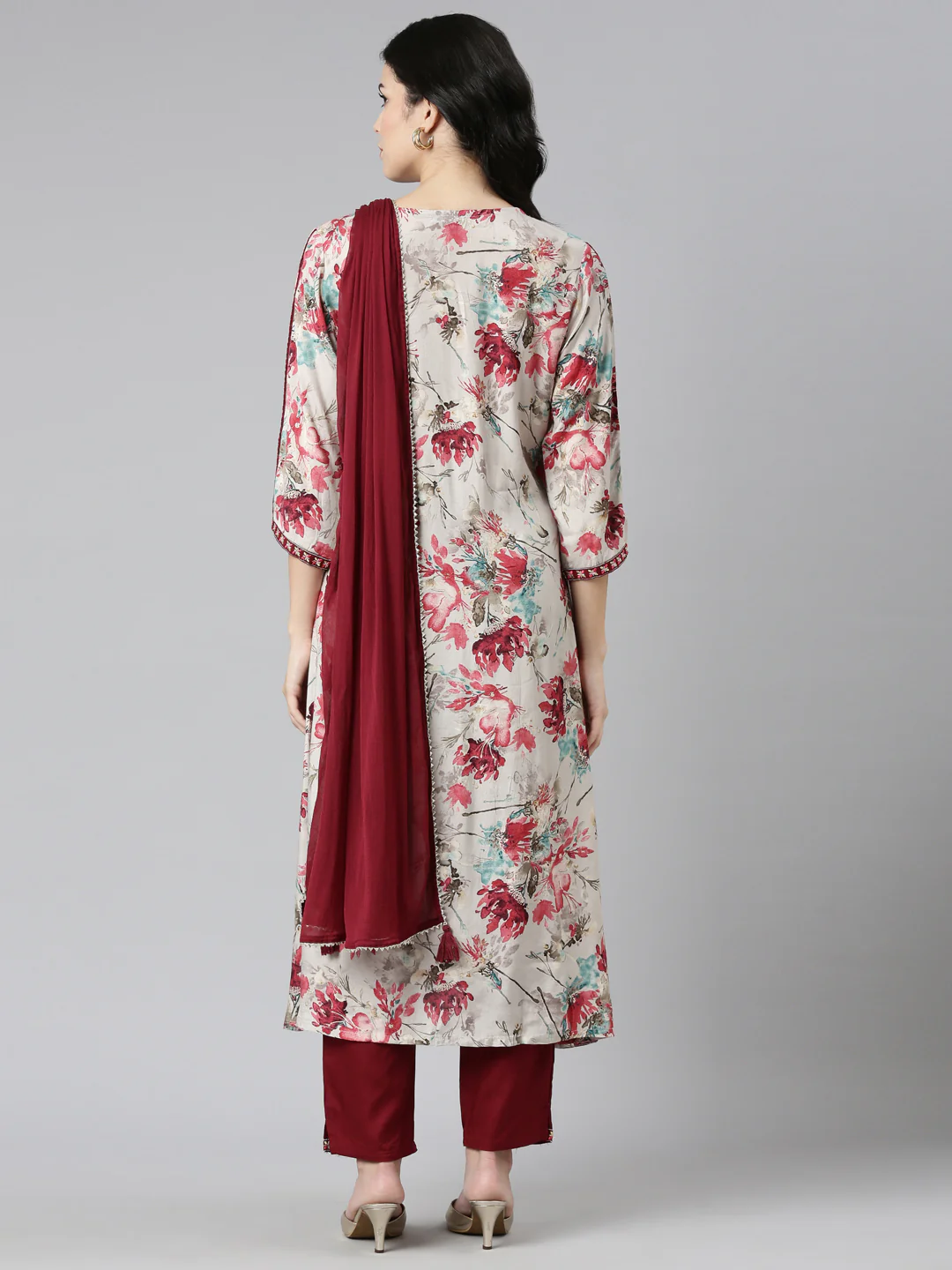 Neerus Maroon Regular Straight Printed Readymade suits - Image 3