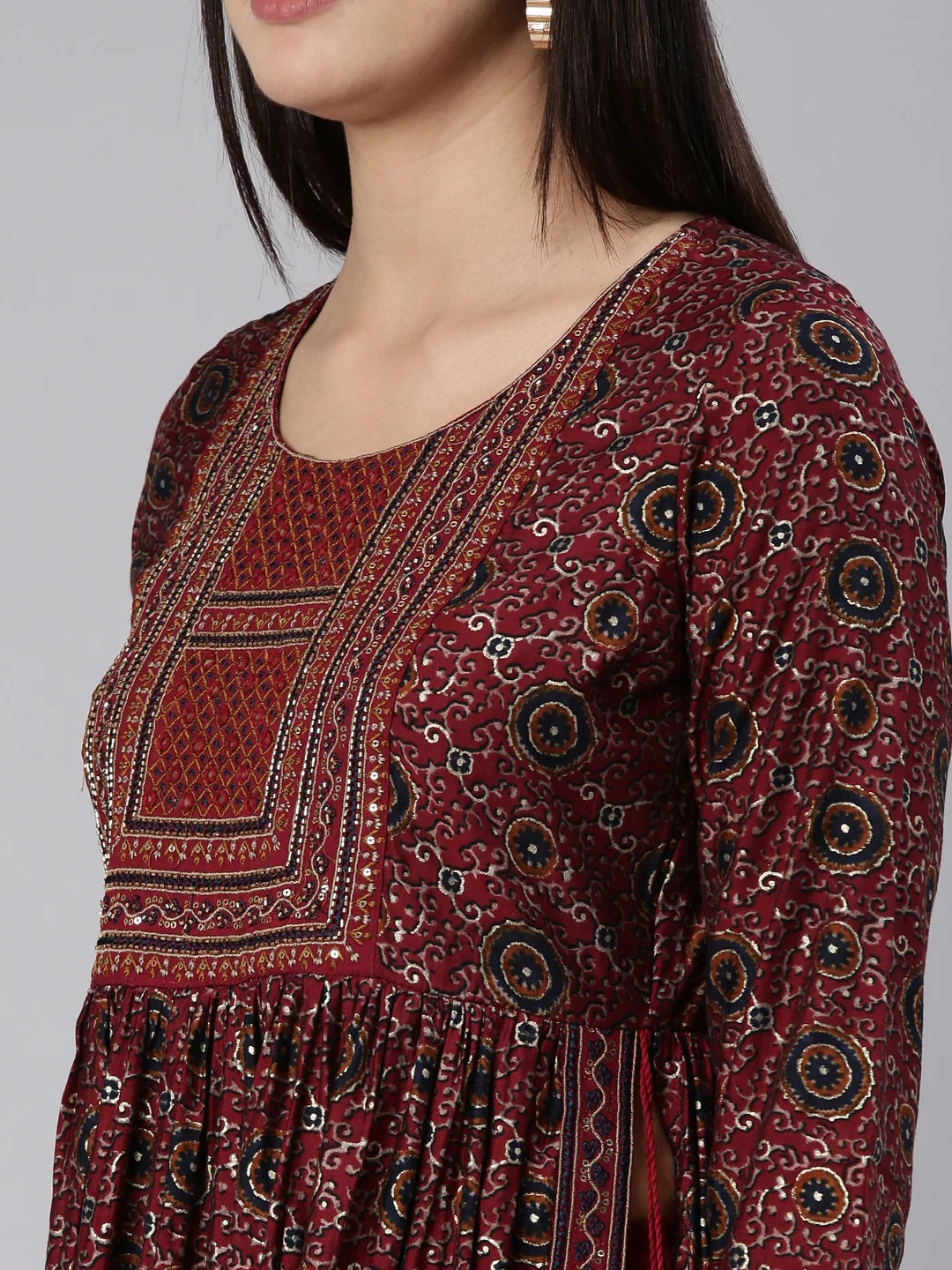 Neerus Maroon Regular Straight Printed Readymade suits - Image 4