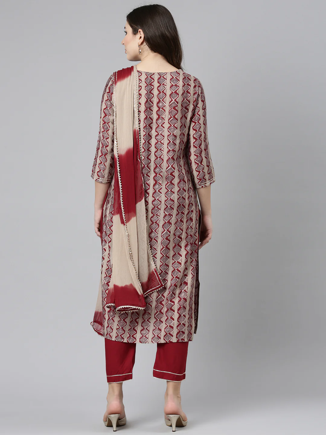 Neerus Maroon Regular Straight Printed Readymade suits - Image 3