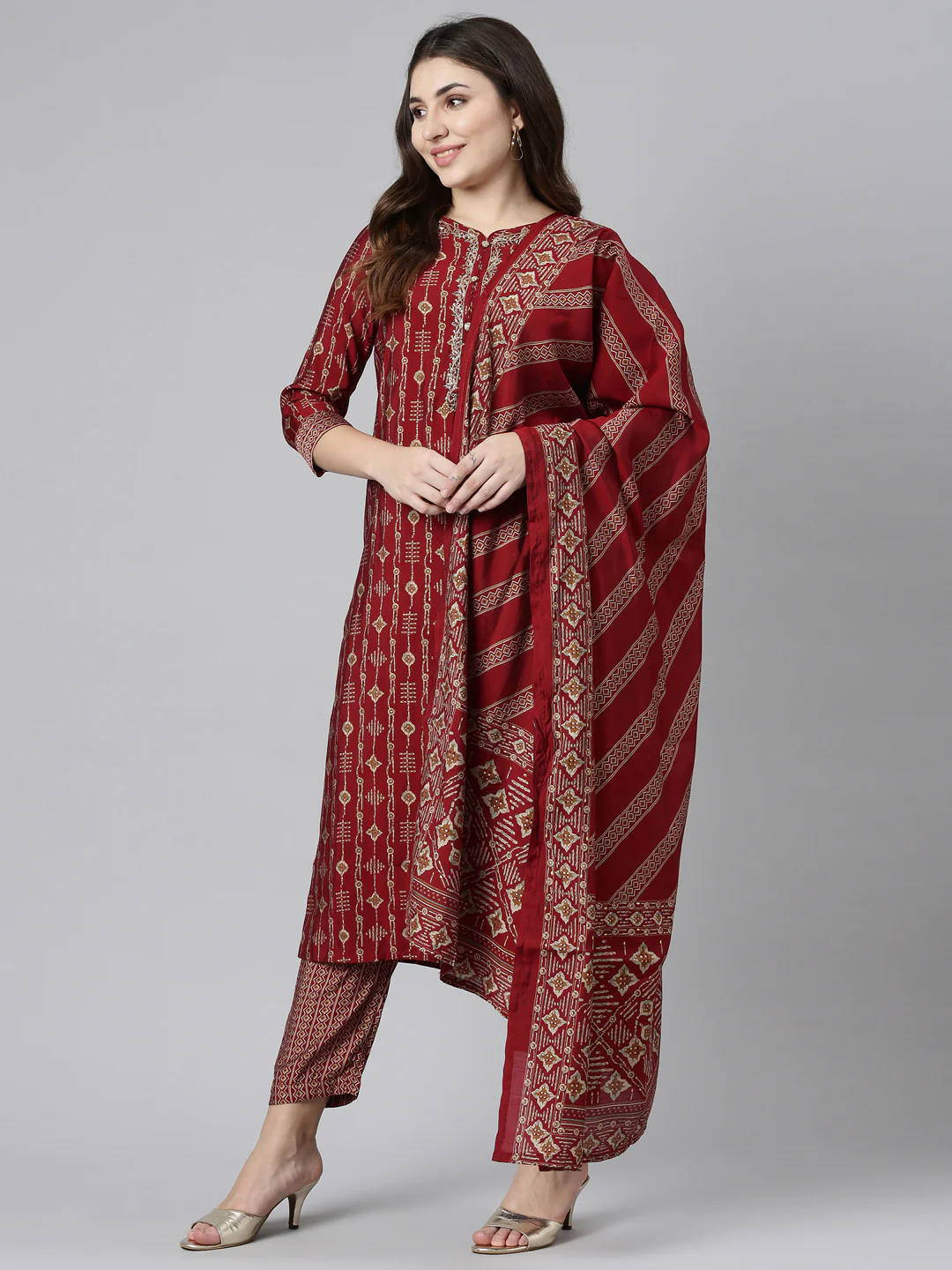 Neerus Maroon Regular Straight Printed Readymade suits - Image 5