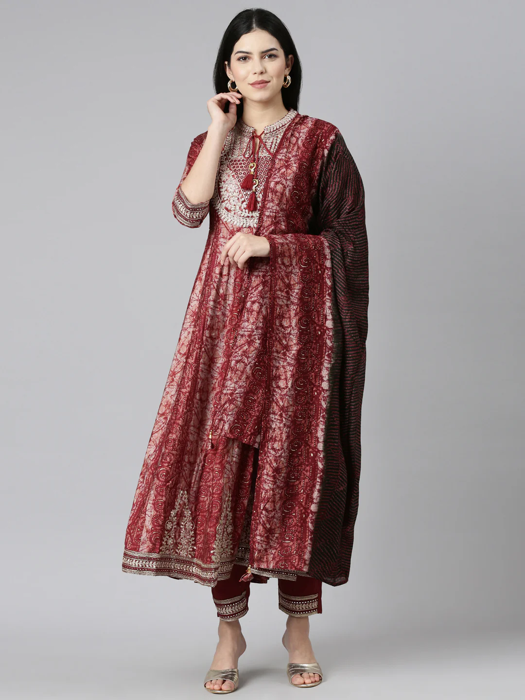 Neerus Maroon Regular Straight Printed Readymade suits
