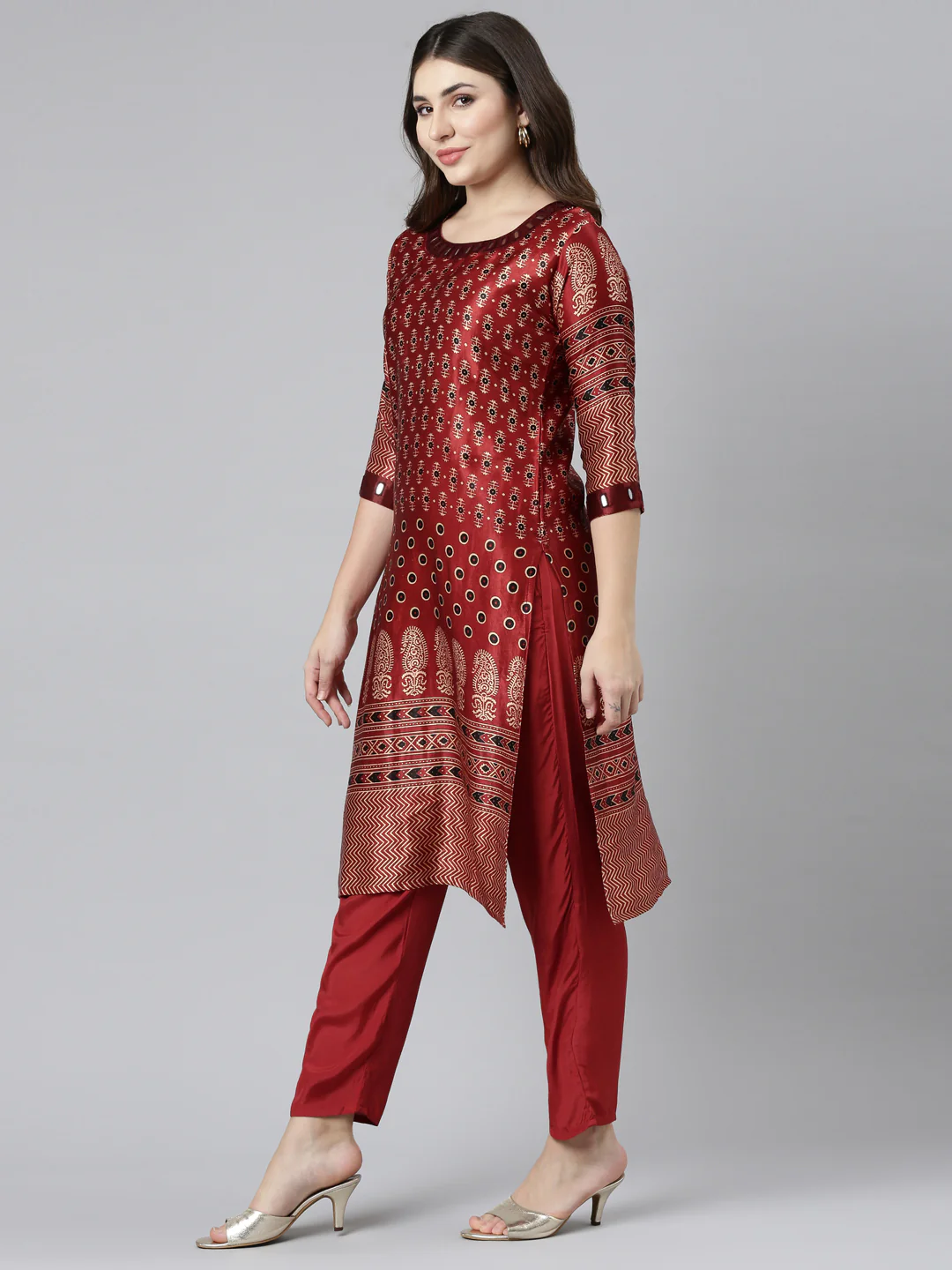 Neerus Maroon Regular Straight Printed Readymade suits - Image 2