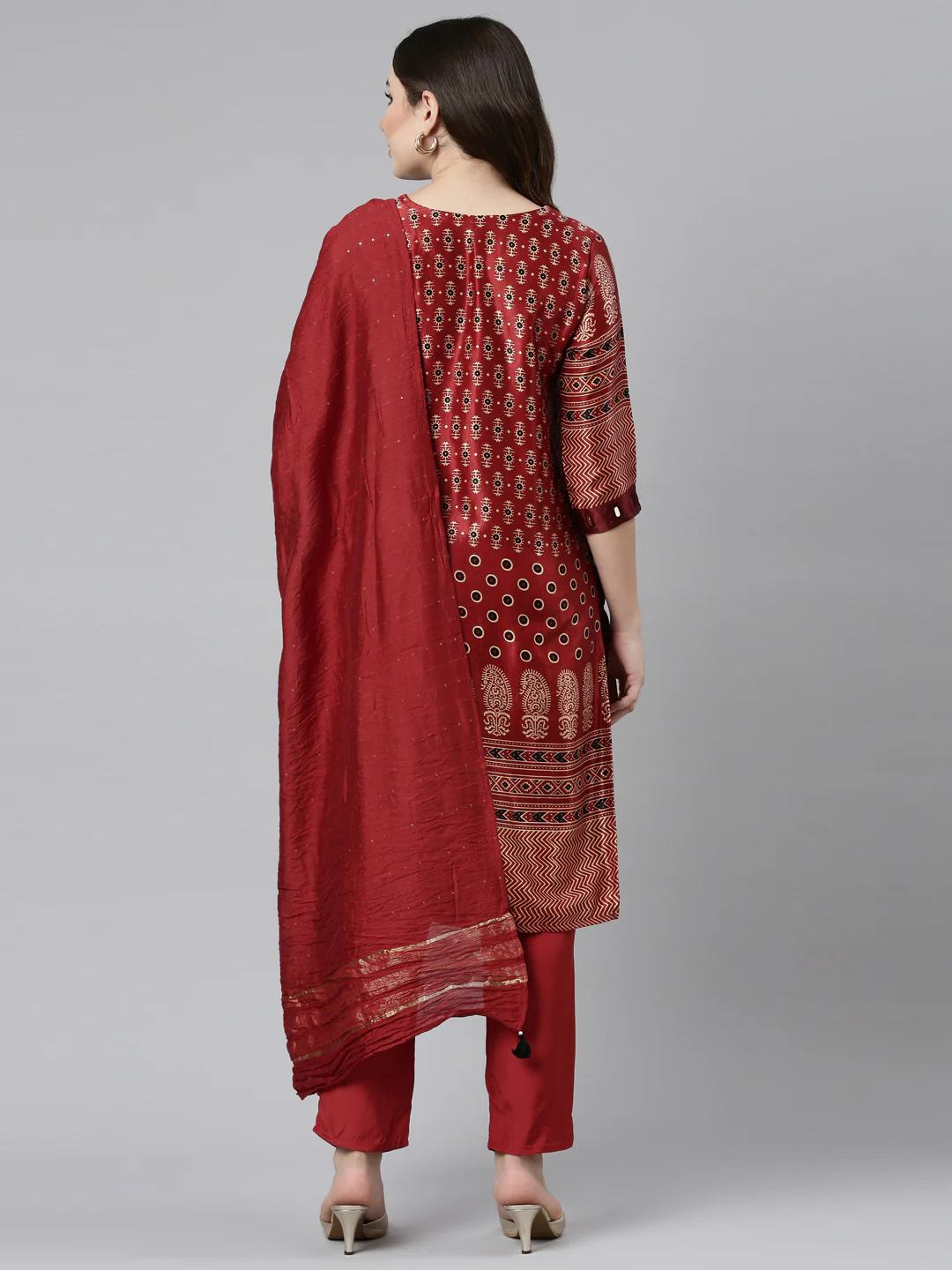 Neerus Maroon Regular Straight Printed Readymade suits - Image 3