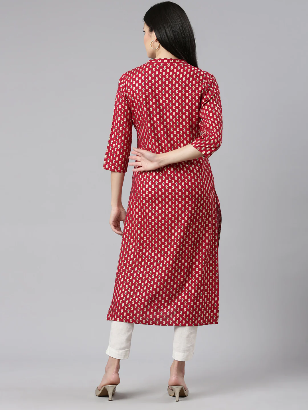 Neerus Maroon Regular Straight Printed Kurta - Image 3