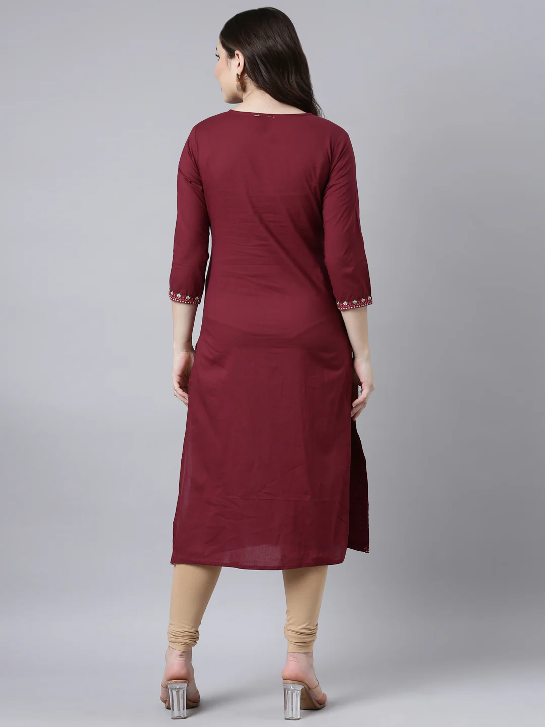 Neerus Maroon Regular Straight Solid Kurta - Image 3