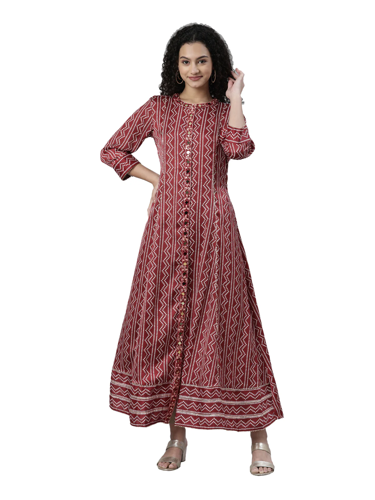 Neerus Maroon Straight Casual Printed Dress