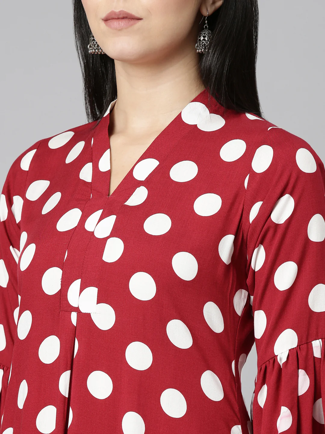 Neerus Maroon Straight Casual Printed Dress - Image 4