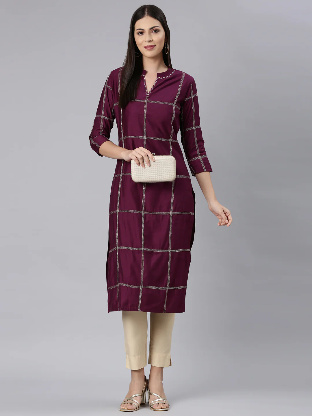 Neerus Maroon Straight Casual Solid Straight Kurta - Image 6