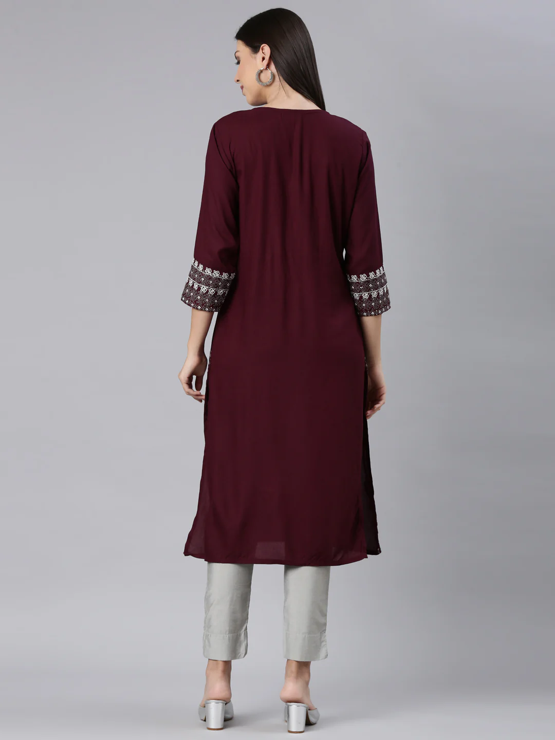 Neerus Maroon Straight Casual Solid Straight Kurta - Image 4