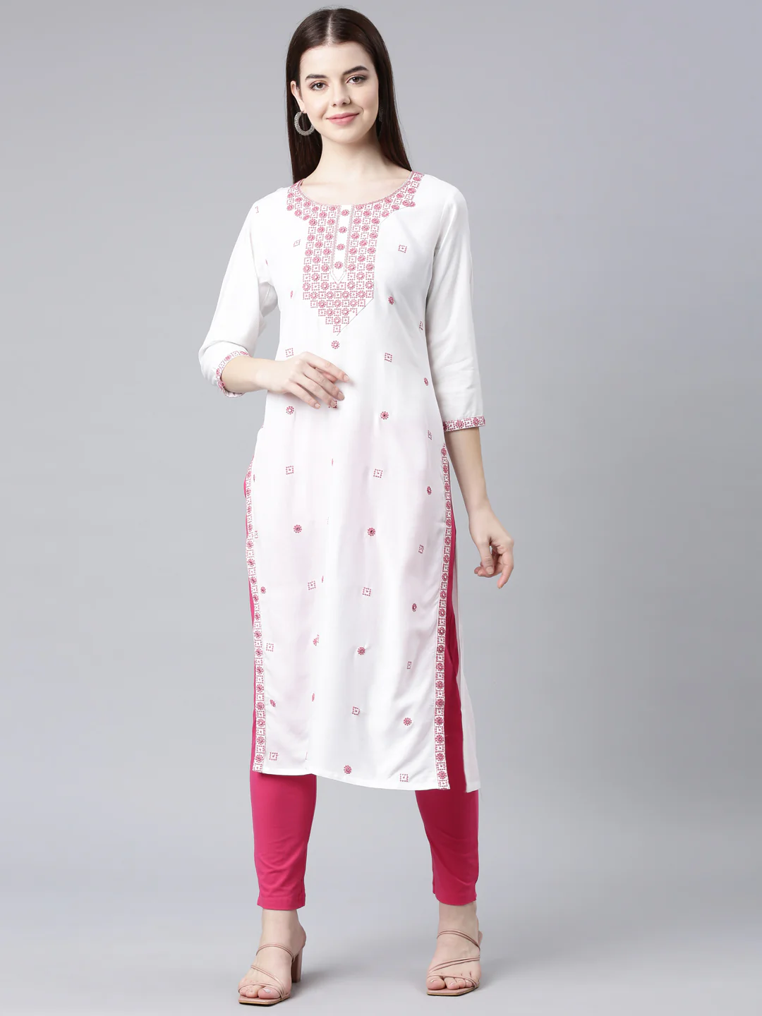 Neerus Maroon Straight Casual Solid Straight Kurta - Image 5