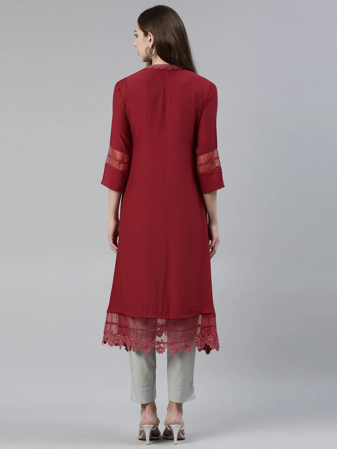 Neerus Maroon Straight Regular Viscose Rayon Kurta - Image 3