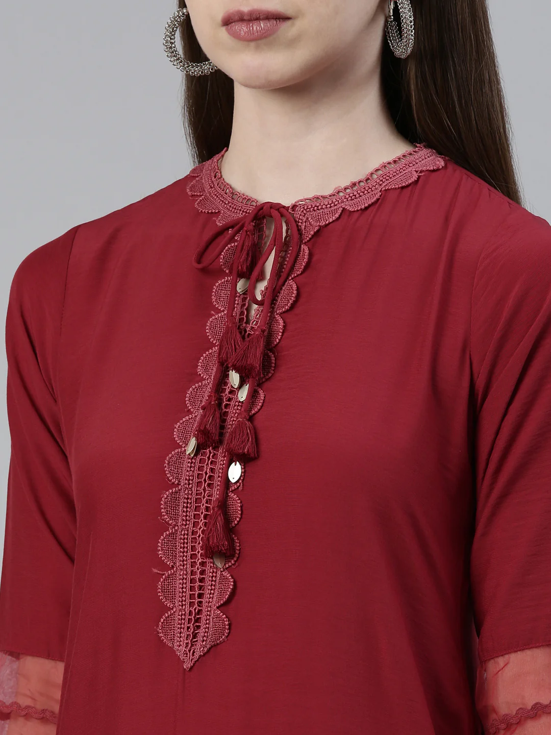 Neerus Maroon Straight Regular Viscose Rayon Kurta - Image 4