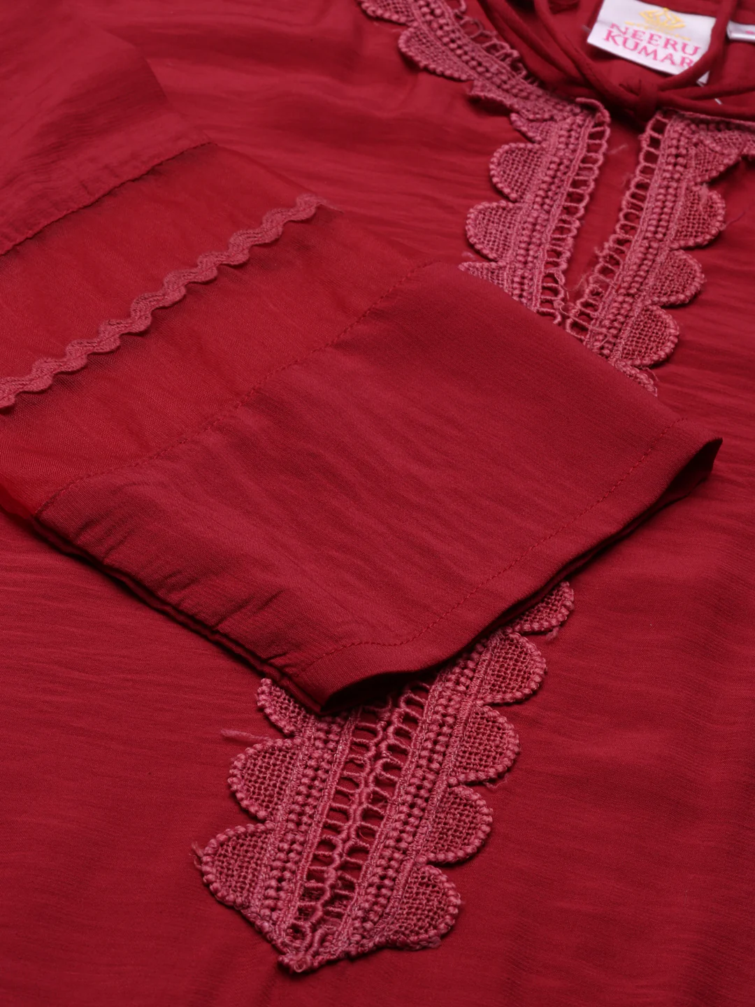 Neerus Maroon Straight Regular Viscose Rayon Kurta - Image 5