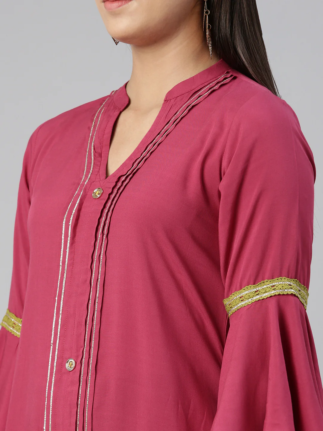 Neerus Maroon Straight Straight Cotton Silk Kurta - Image 4