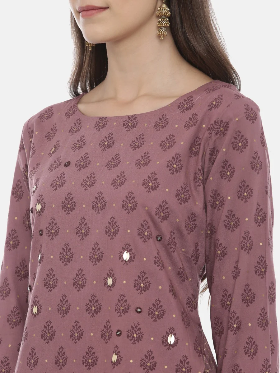 Neerus Mauve Embellished Tunic & Palazzo Set - Image 2