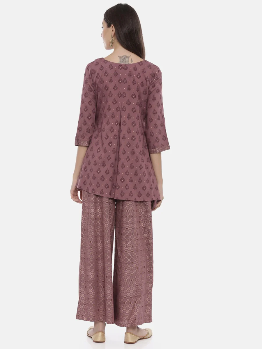 Neerus Mauve Embellished Tunic & Palazzo Set - Image 5