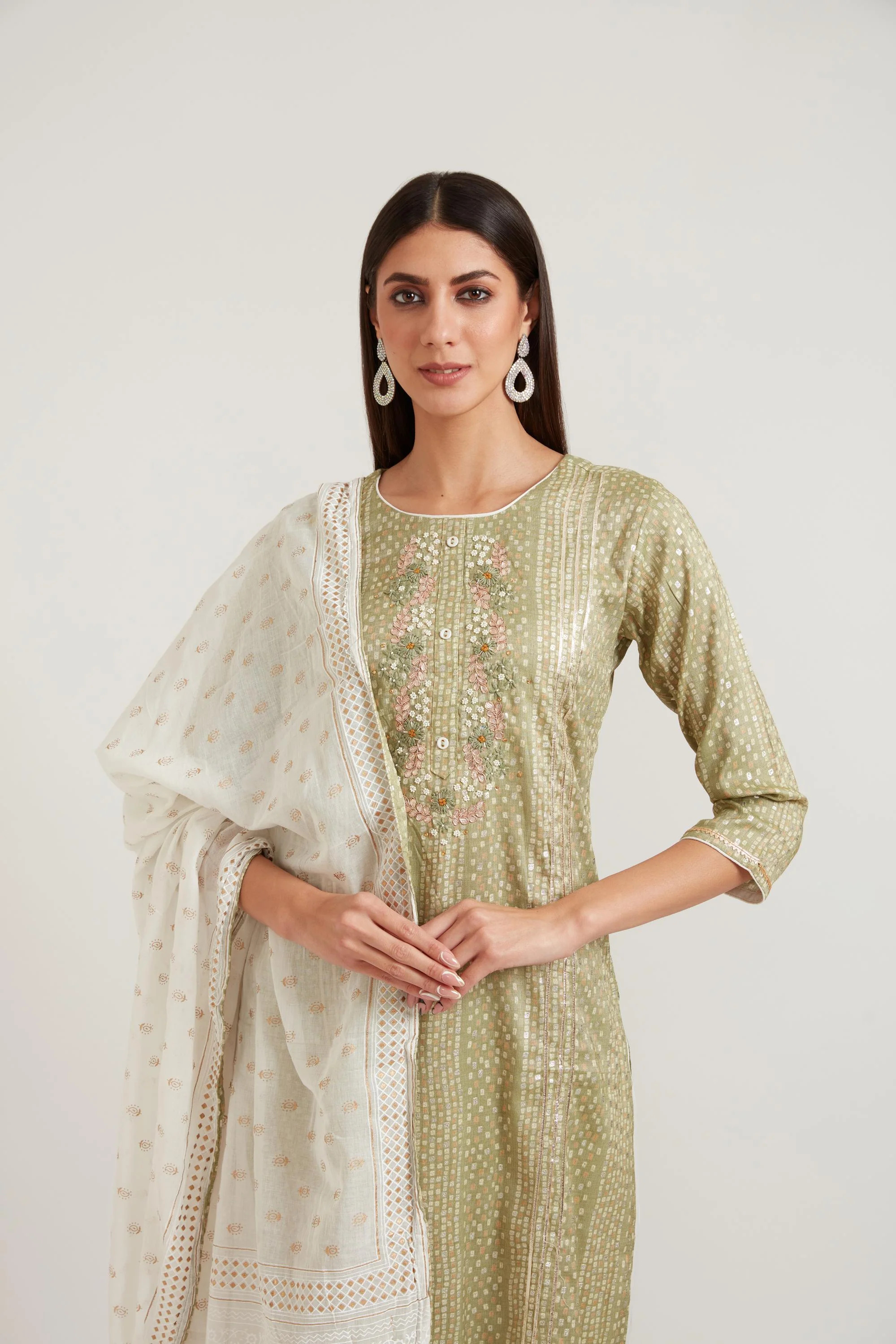 Neerus Mehadi Green Color Cotton Fabric Suit Set - Image 2