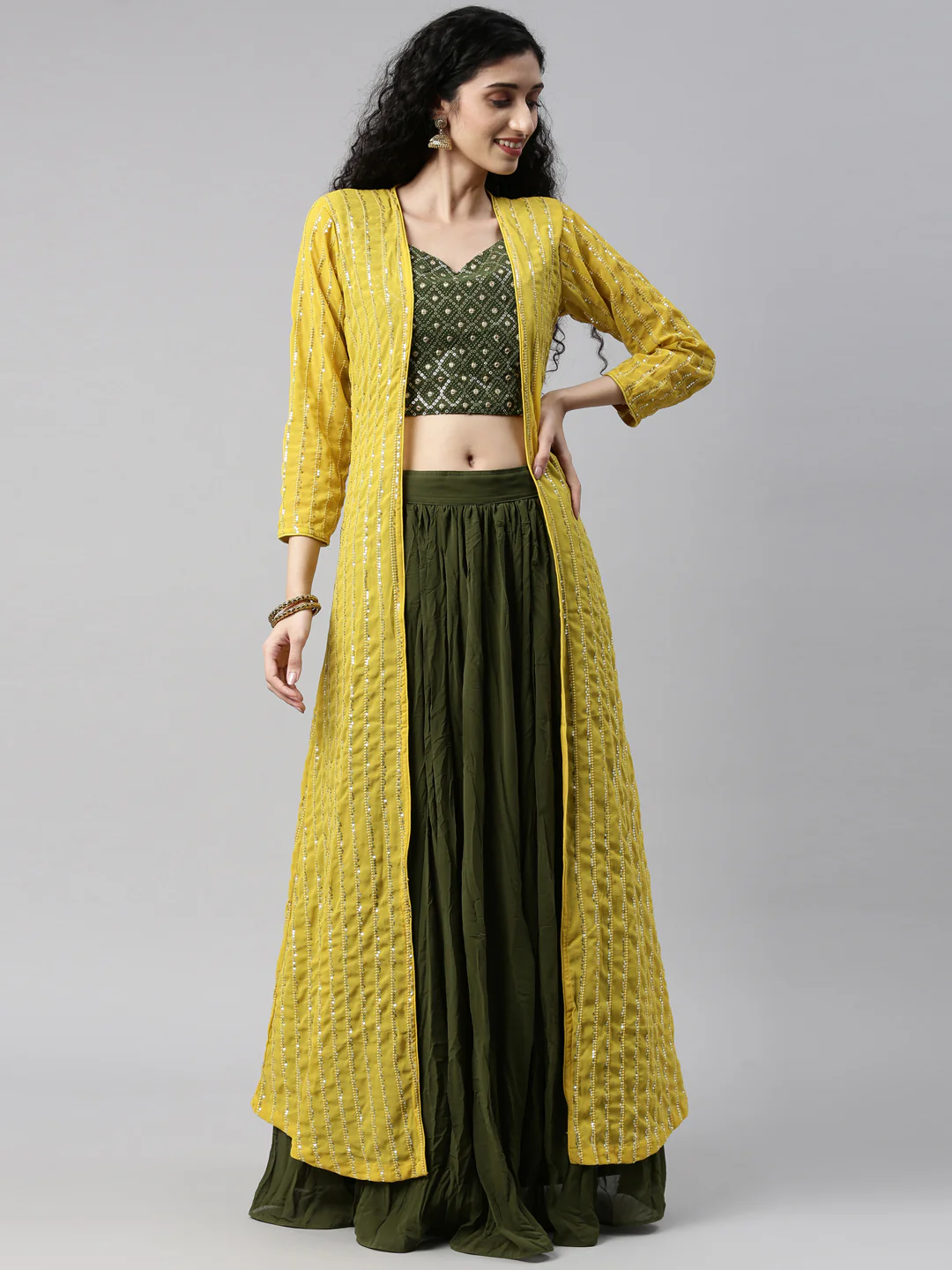 Neerus Mehadi Green Color Georgette Fabric Suit Set - Image 48